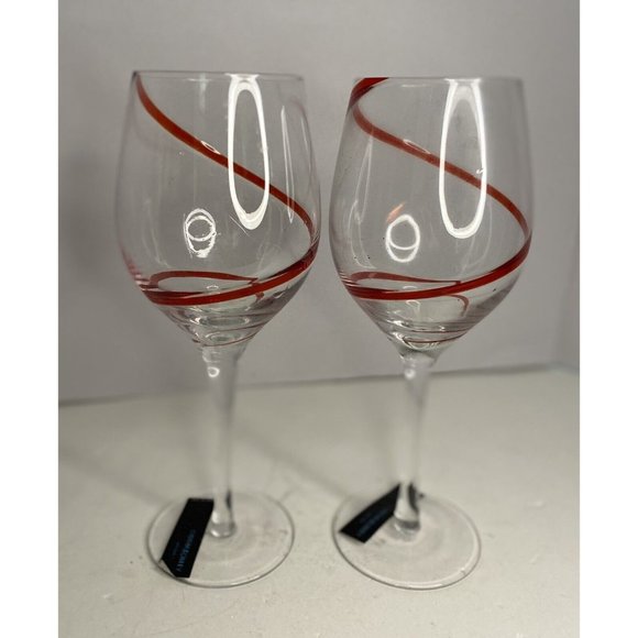 Rowley Red Swirl Stemmed Wine Glasses Lg Bordeaux Holiday Christmas - Picture 3 of 7